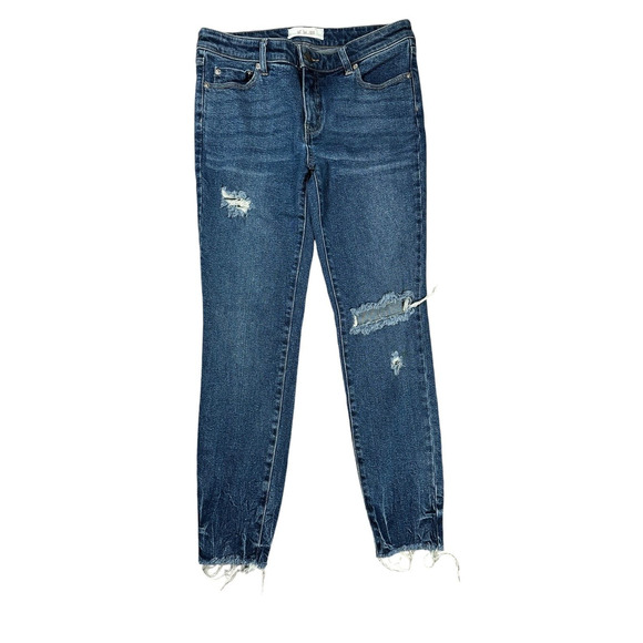 We The Free Skinny Jeans Size 27 Distressed Raw Hem Medium Wash Mid Rise - Picture 1 of 7